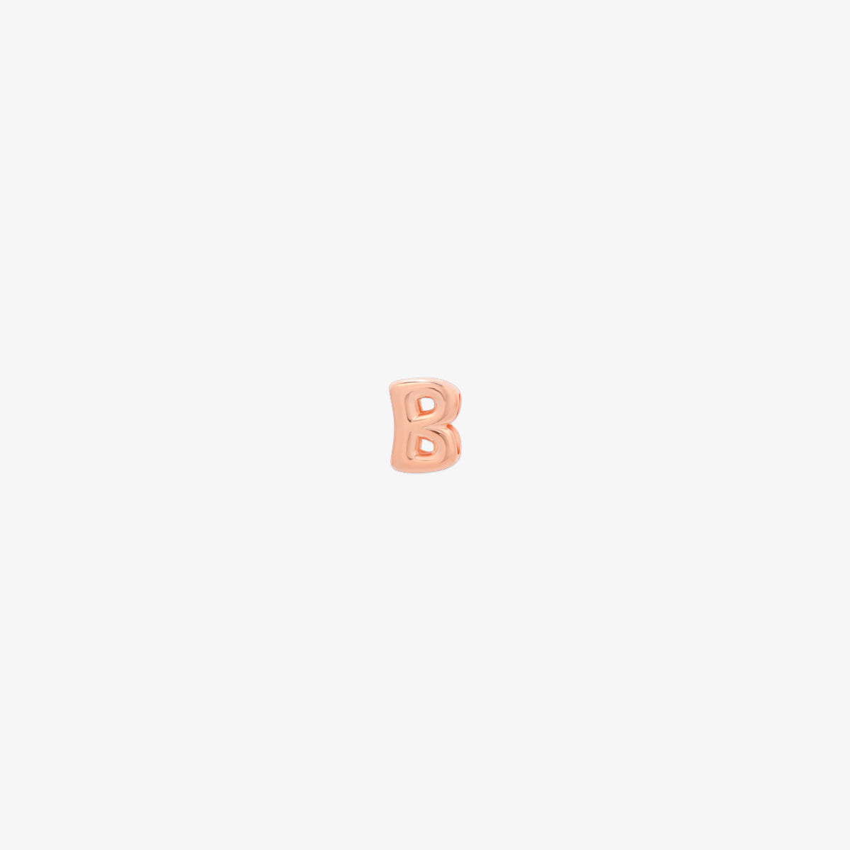 rose gold Bubble-style initial pendant charm with a playful, rounded font and smooth, polished finish.