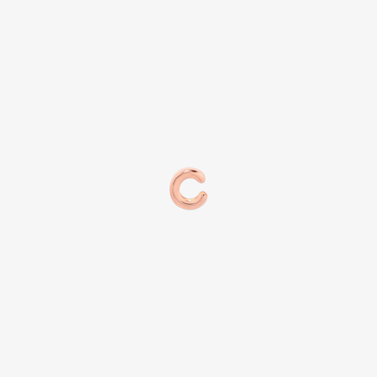 rose gold Bubble-style initial pendant charm with a playful, rounded font and smooth, polished finish.