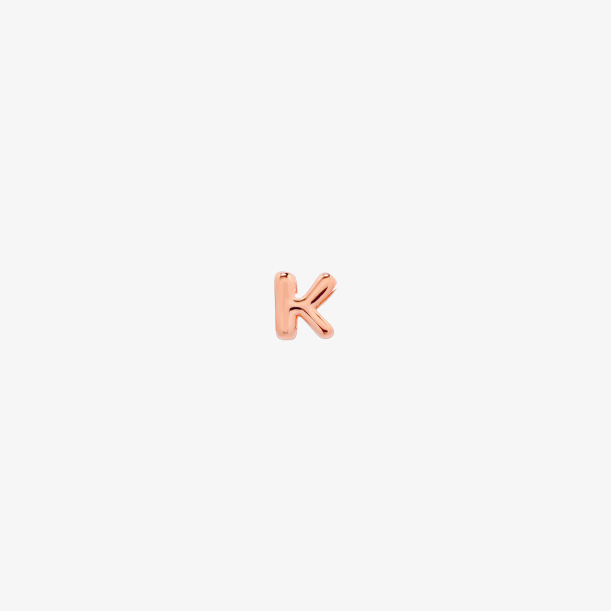 rose gold Bubble-style initial pendant charm with a playful, rounded font and smooth, polished finish.