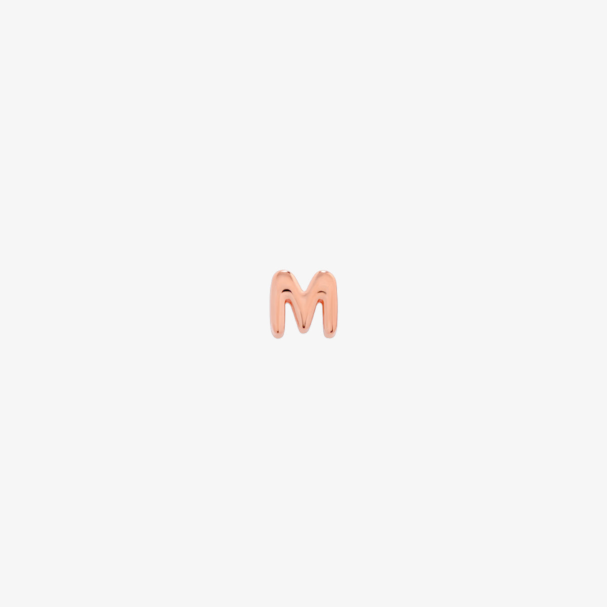rose gold Bubble-style initial pendant charm with a playful, rounded font and smooth, polished finish.