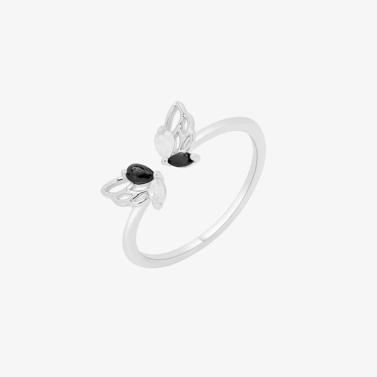 Black Cubic Angel Wing Ring