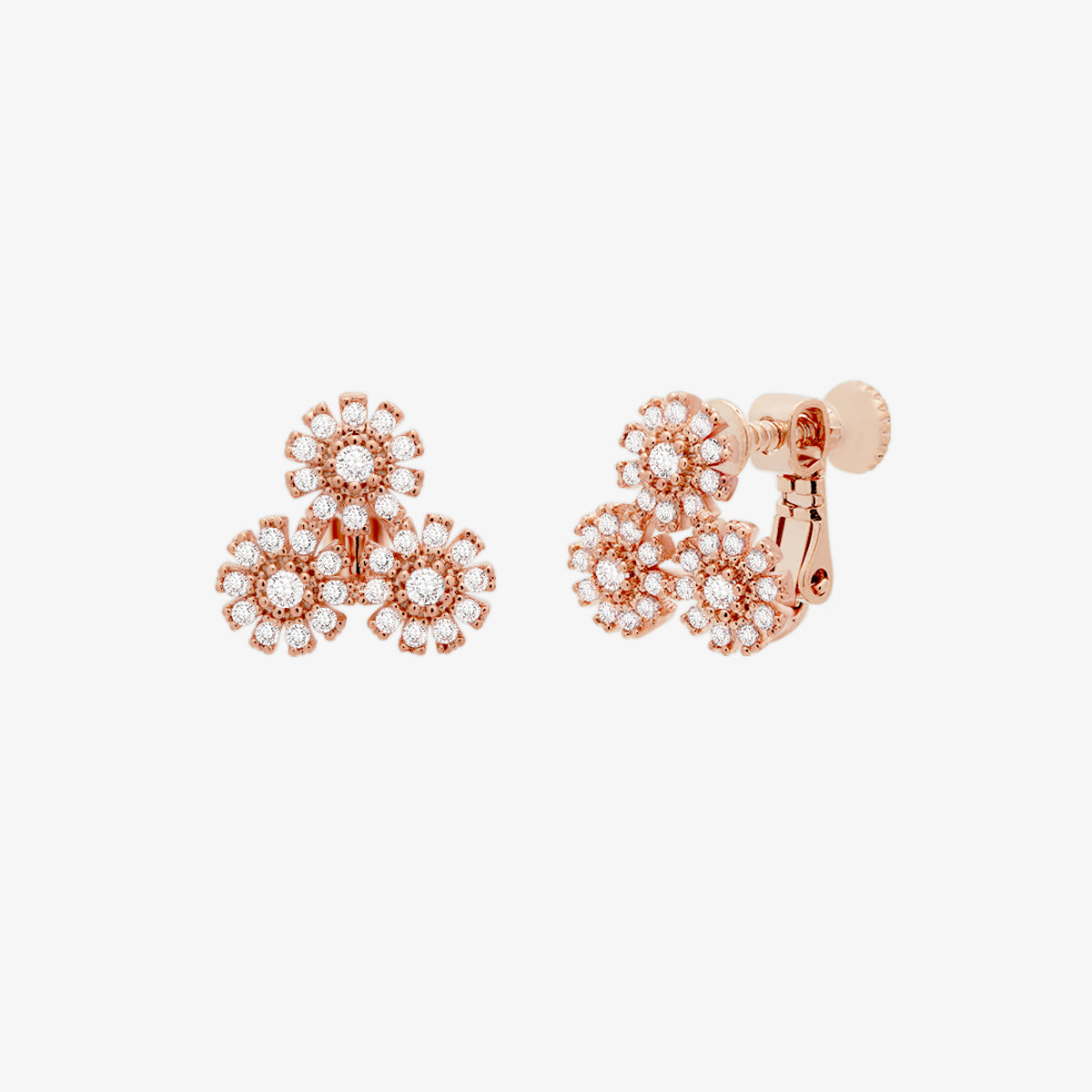 Triple Daisy Cubic Clip On Earrings