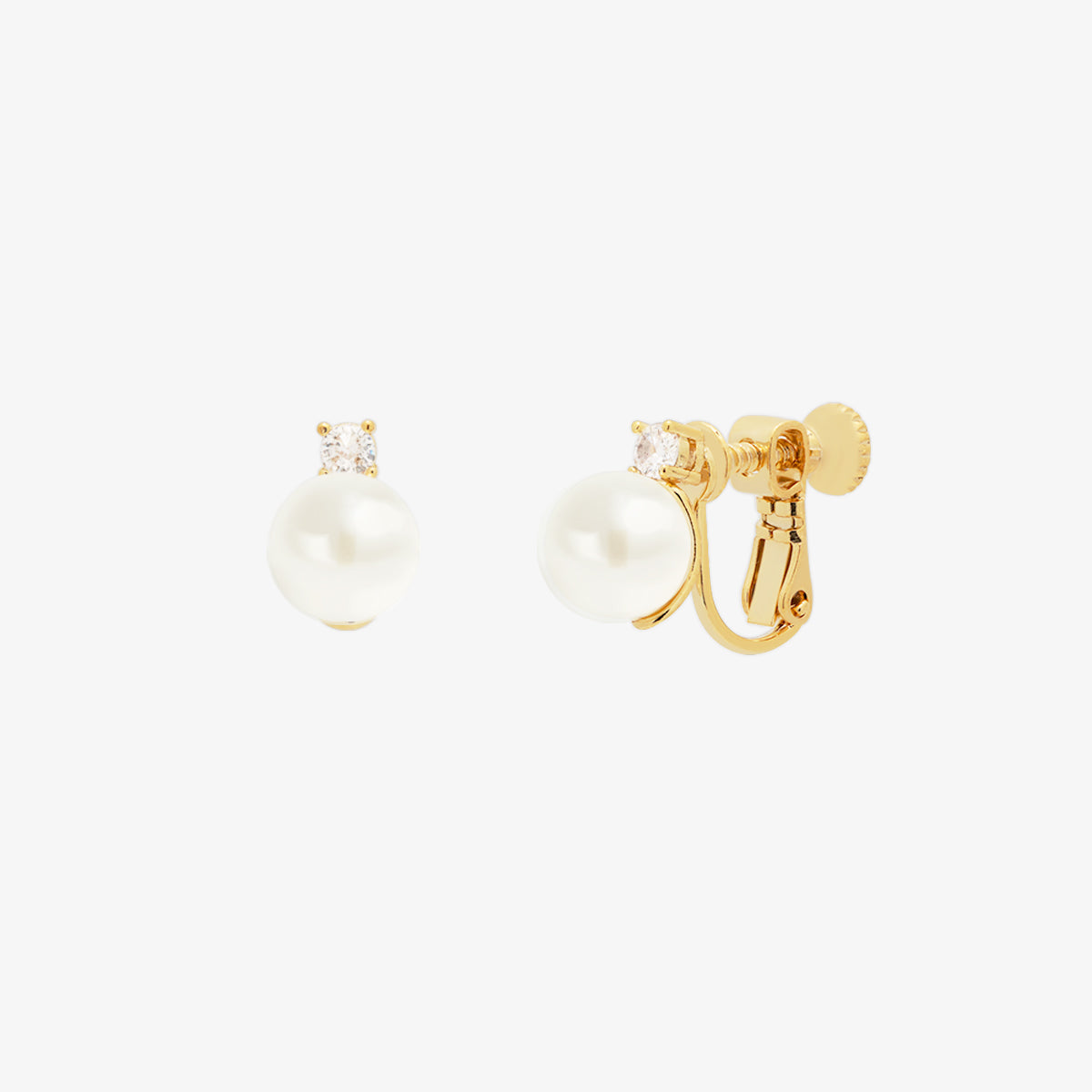 Cubic Pearl Clip On Earrings