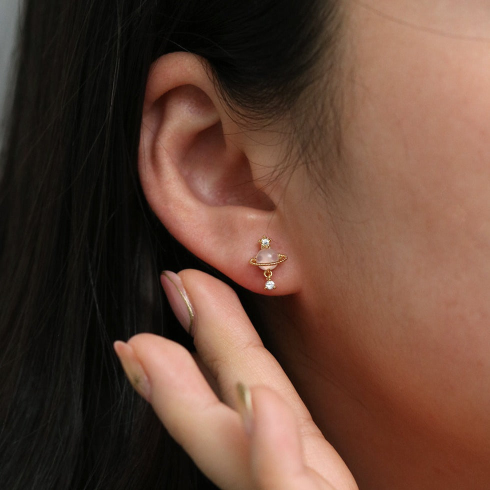 Rose quartz saturn earrings