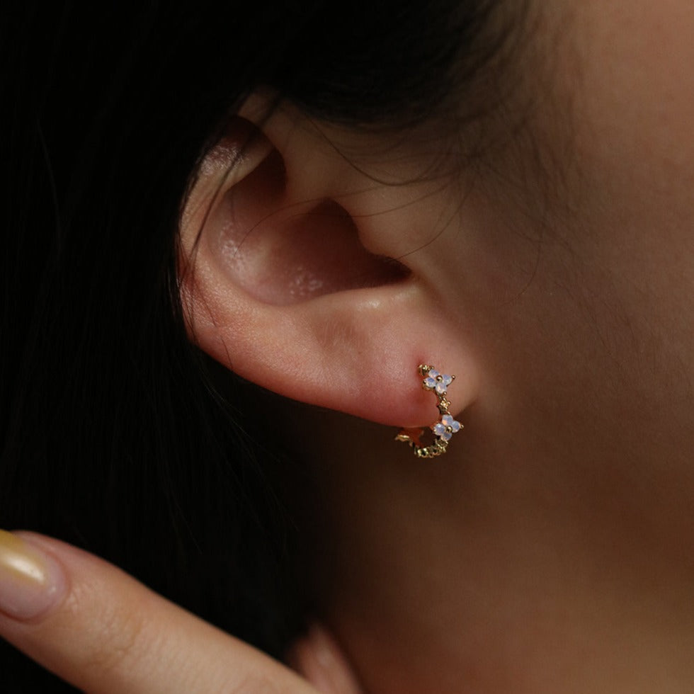 Moonstone clover semi-hoop earrings