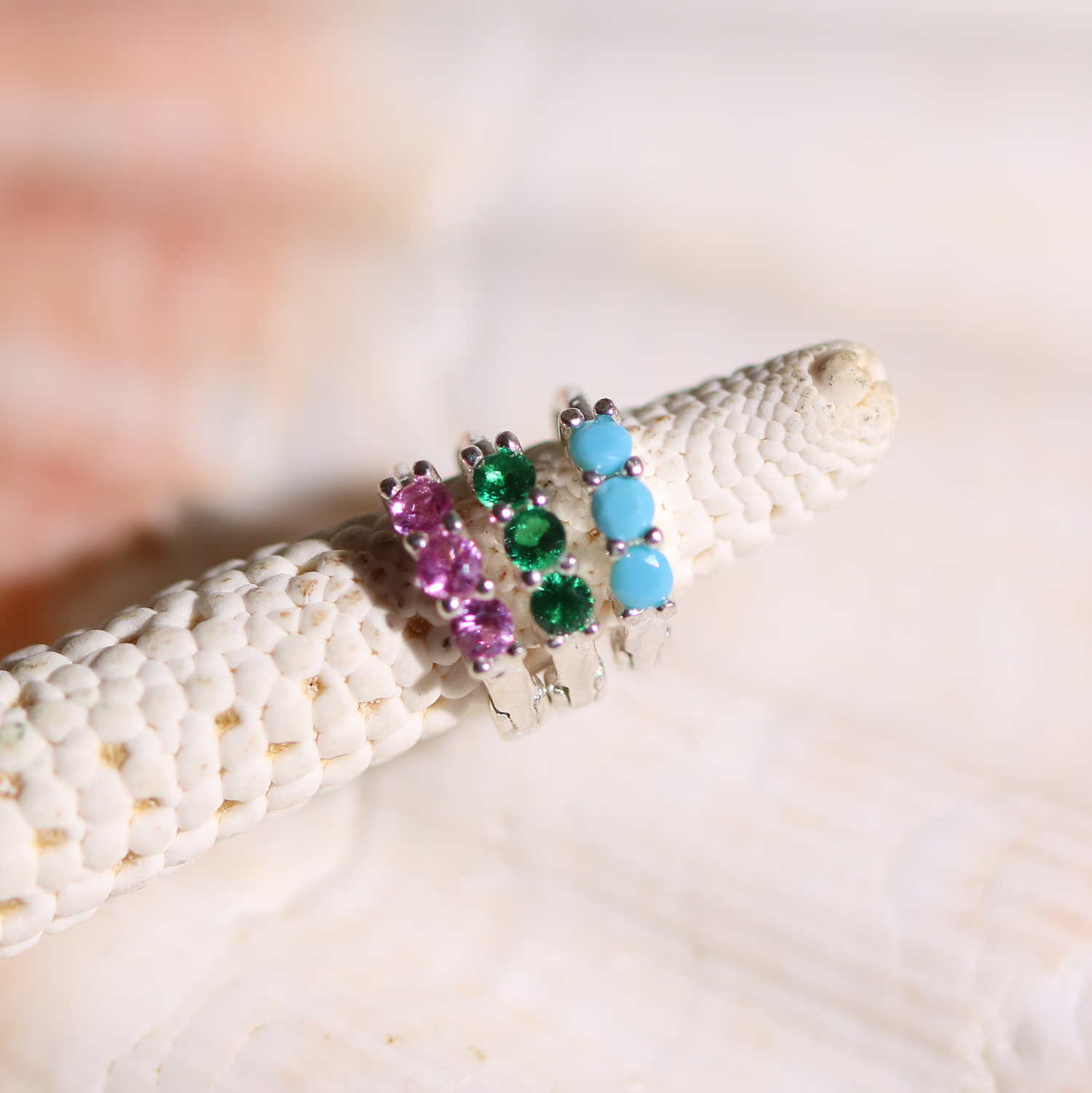 Triple gemstone huggie earring