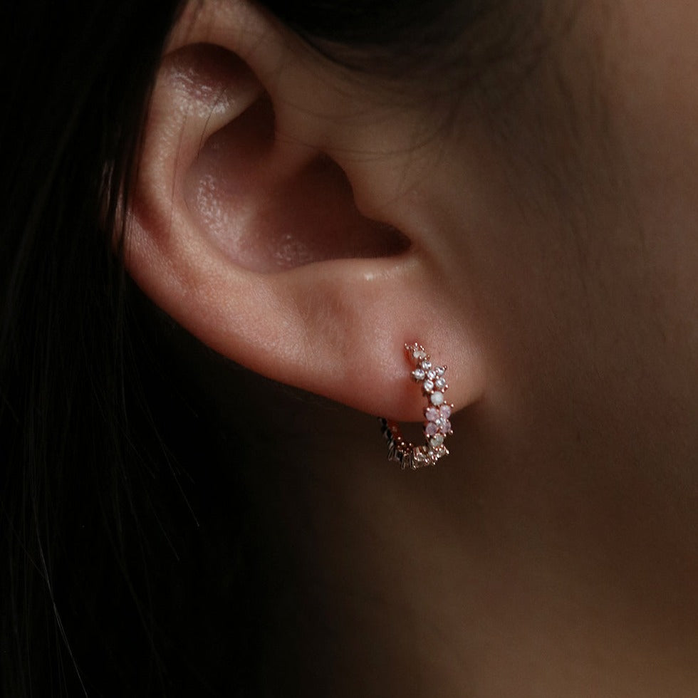 Rose quartz flower semi-hoop earrings