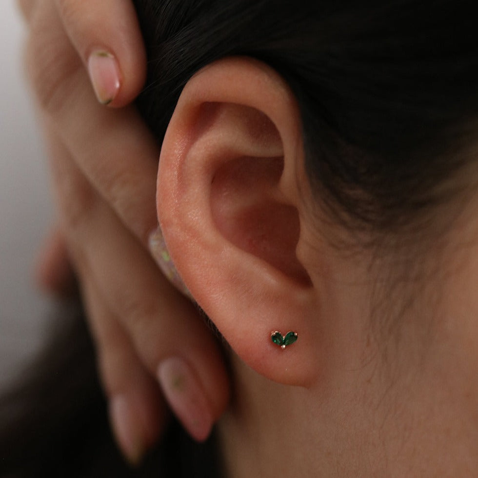 Tiny green leaf stud earrings