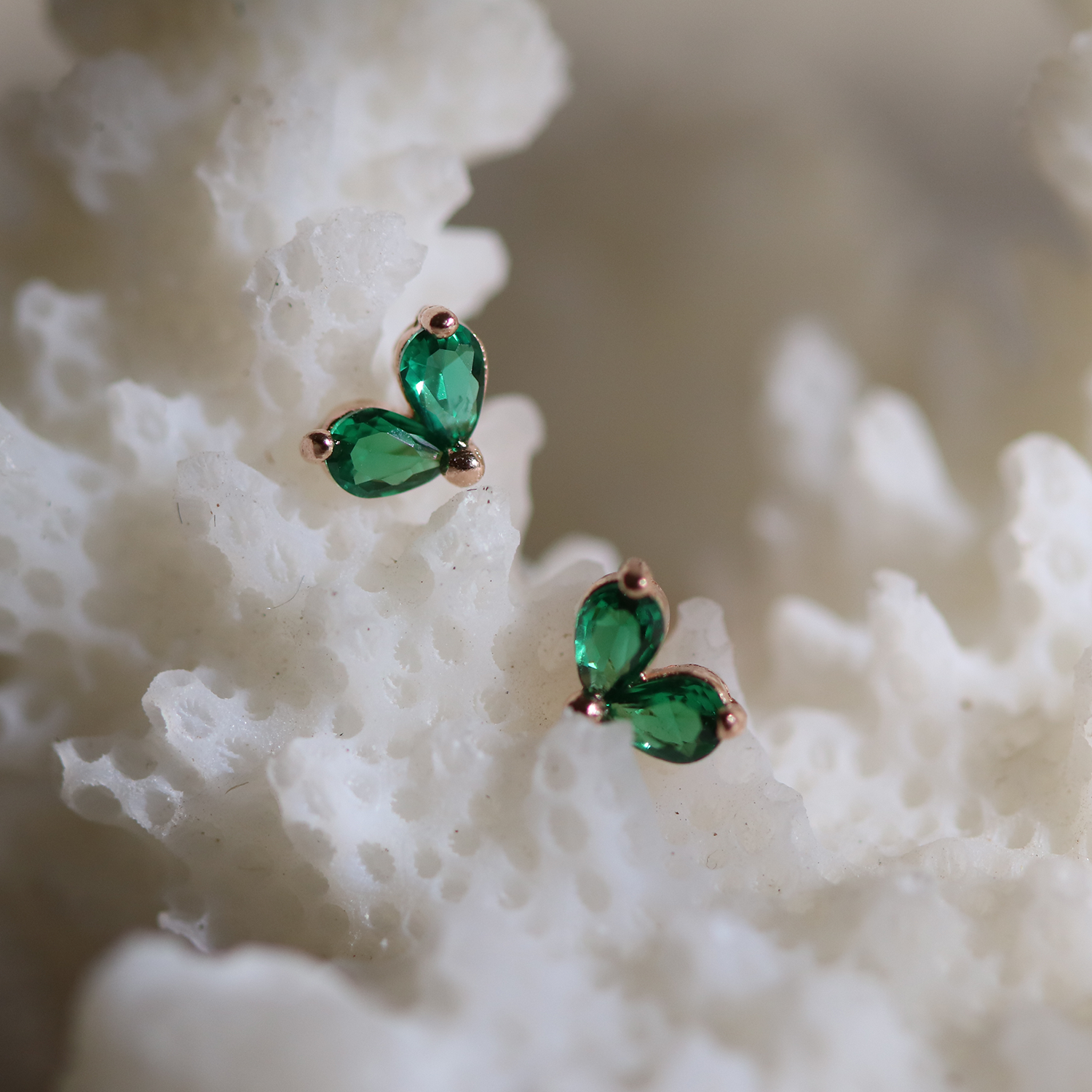 Tiny green leaf stud earrings