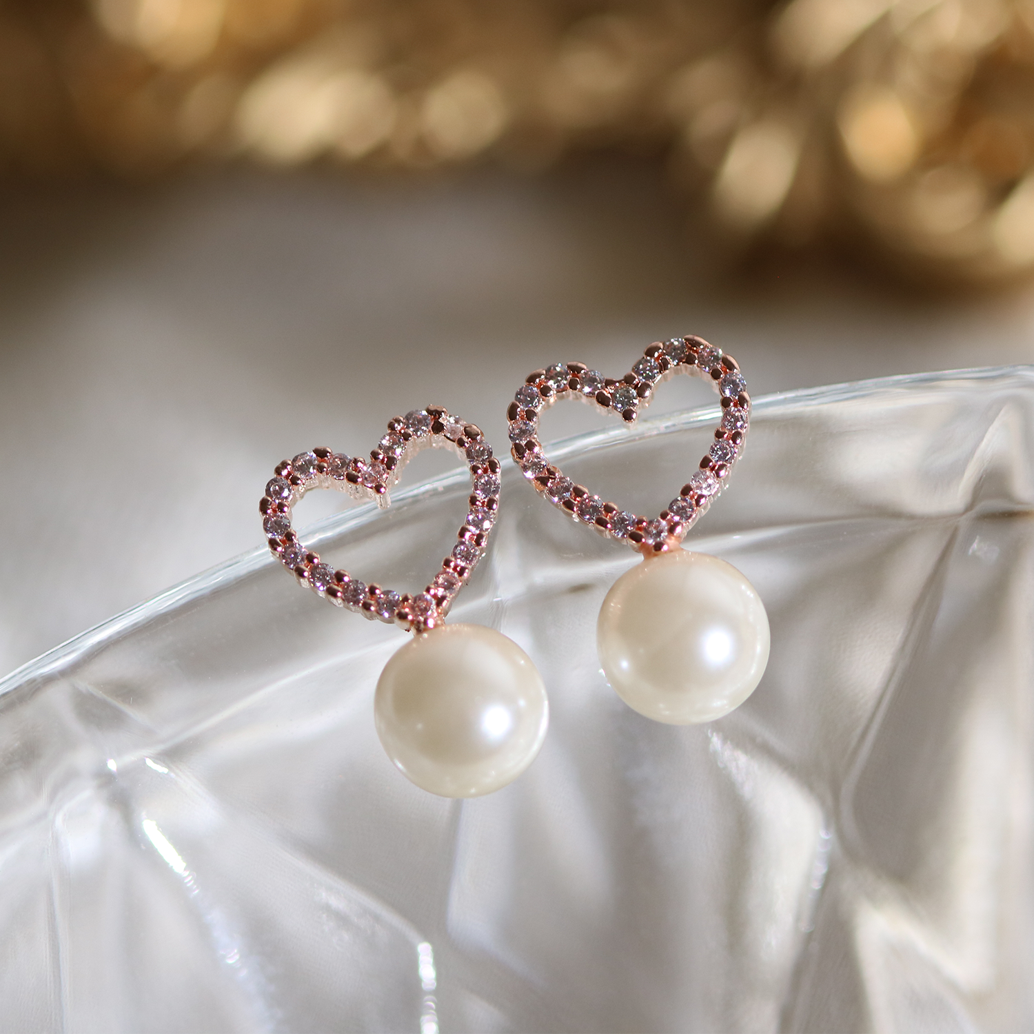 Heart pearl drop earrings