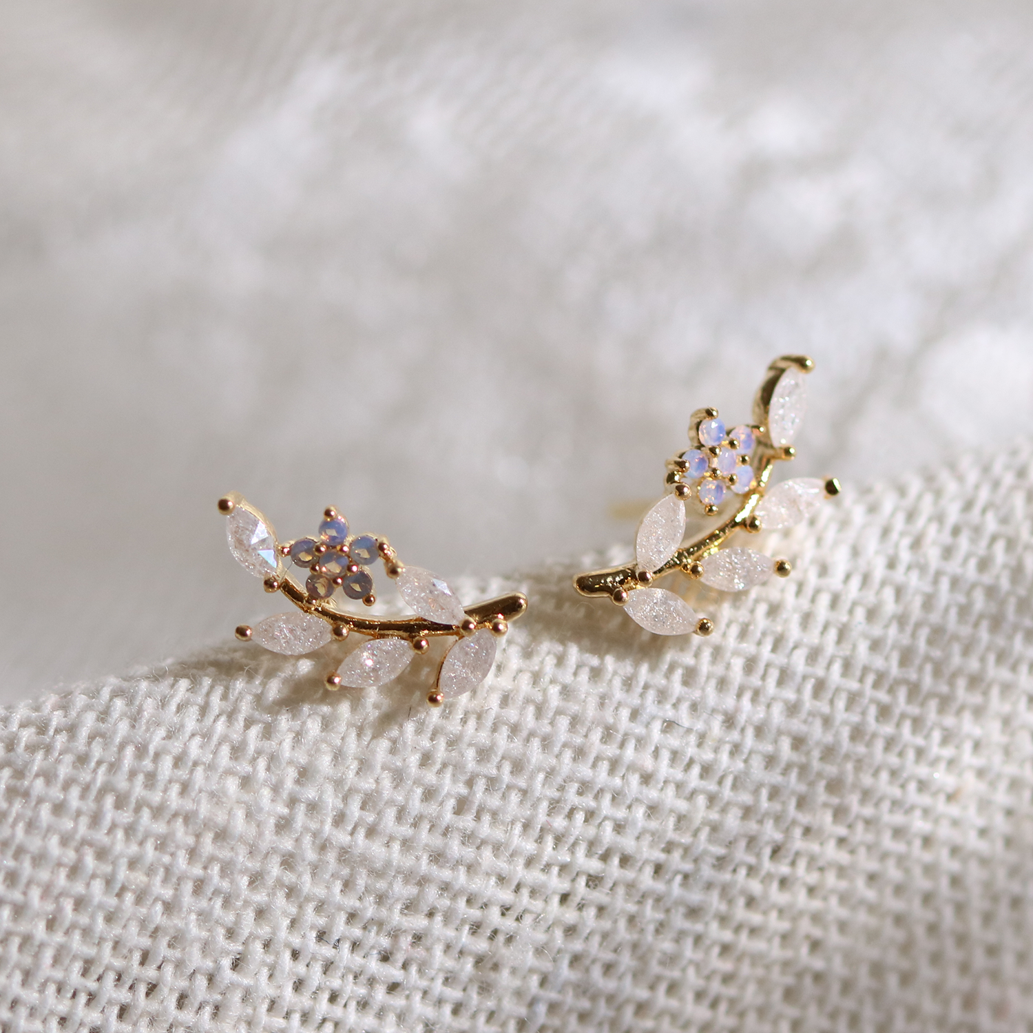 Moonstone flower branch earrings