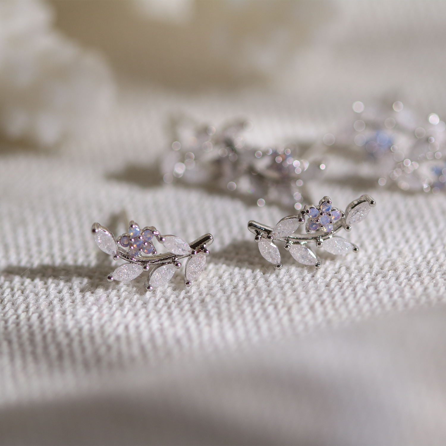 Moonstone flower branch earrings