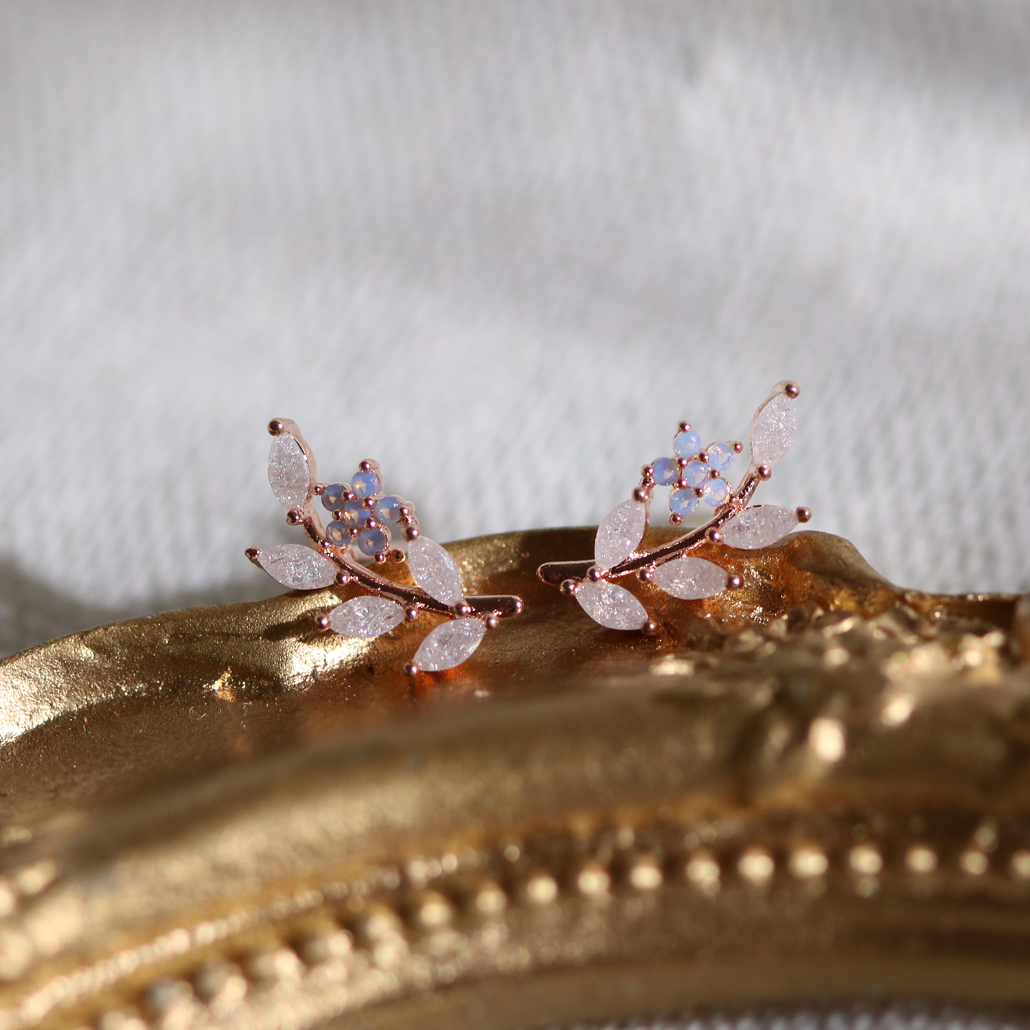 Moonstone flower branch earrings