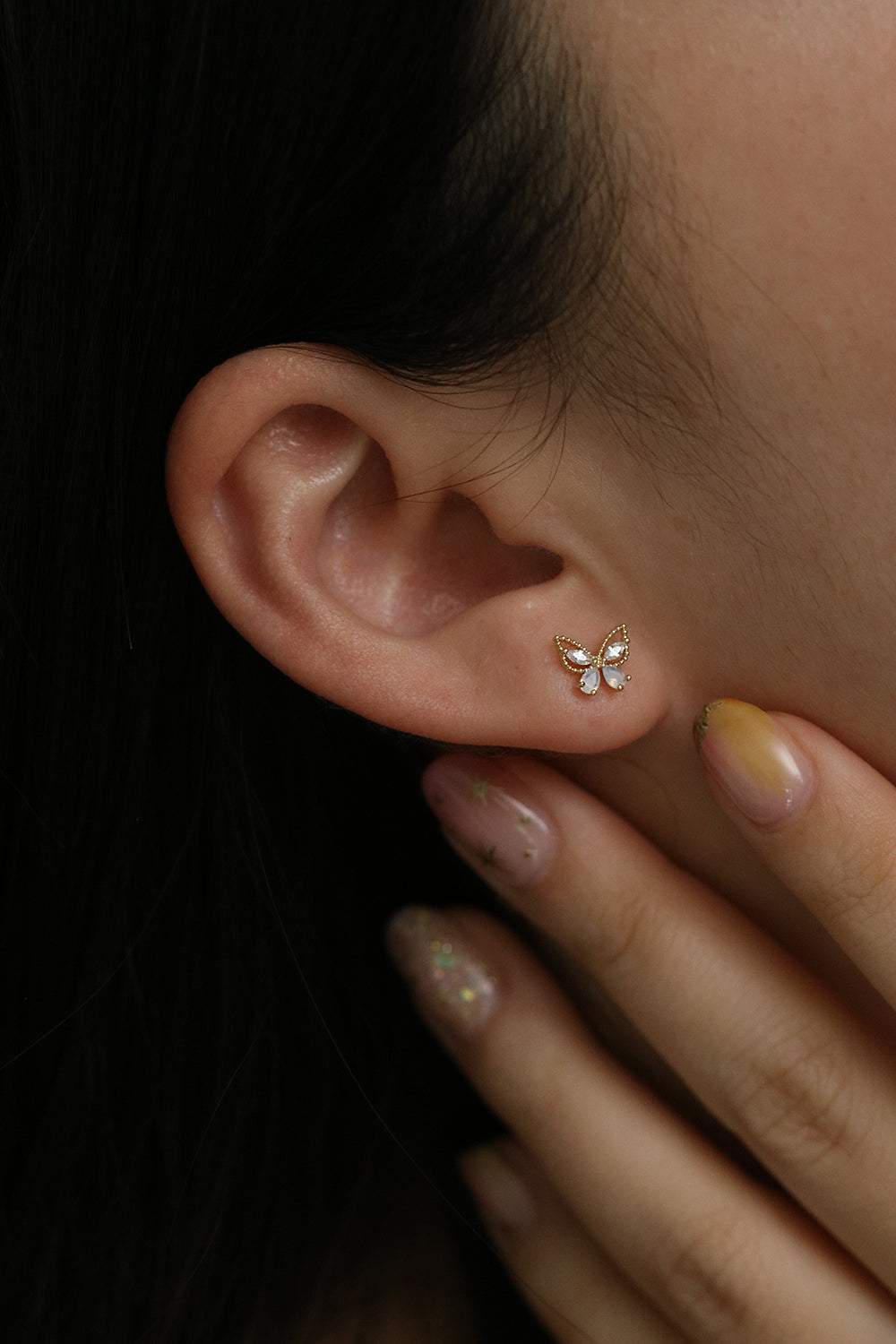 Moonstone butterfly stud earrings