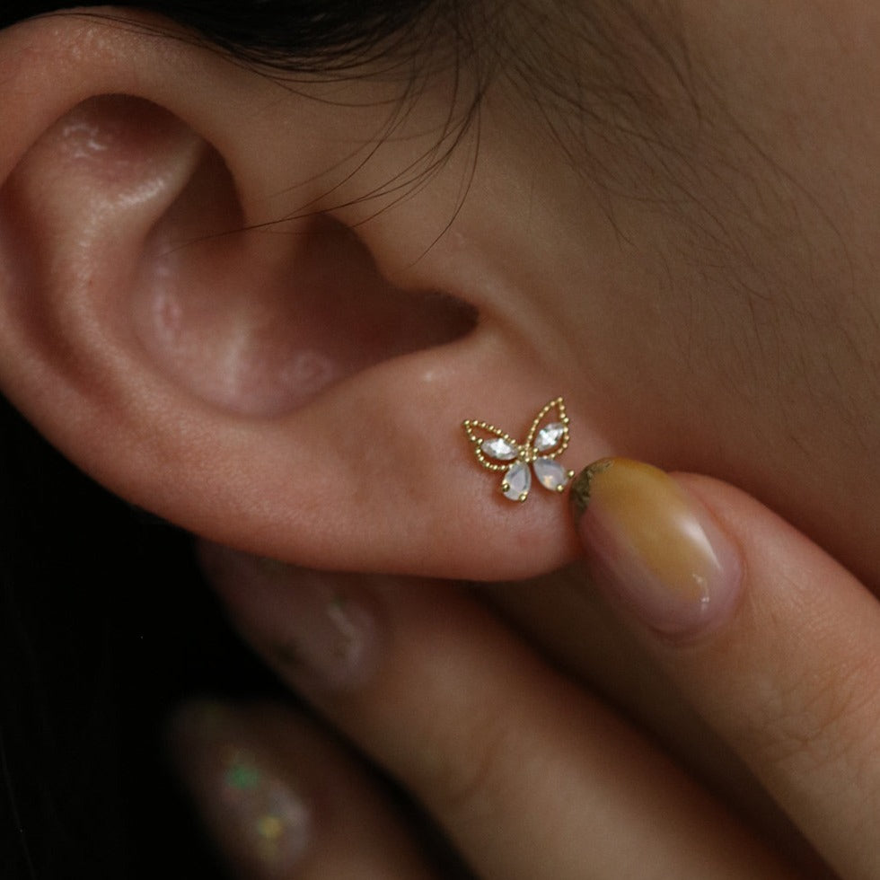 Moonstone butterfly stud earrings