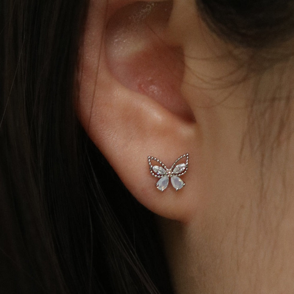 Moonstone butterfly stud earrings